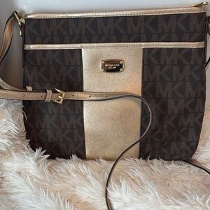 Michael Kors Brown and Gold Monogram Crossbody Bag